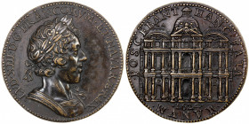 FRANCE: Louis XIII, AE medal (20.93g), "1624", Mazerolle-489, BMC Jones-96, 33mm bronze medal for the Enlargement of the Louvre by Pierre Regnier, lau...