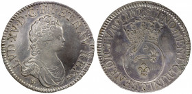 FRANCE: Louis XV, 1715-1774, AR écu vertugadin, Besançon, 1716, KM-414.27, Gadoury-317, "reformation" flan, struck over 1709-14-G écu aux 3 couronnes,...