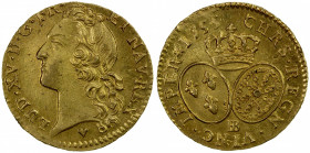FRANCE: Louis XV, 1715-1774, AV louis d'or, Strasbourg, 1755-BB, KM-513.4, Fr-464, a lovely lustrous mint state example! Unc.
Estimate: $1200-1400