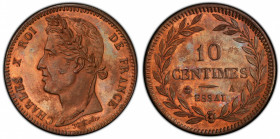 FRANCE: Charles X, 1824-1830, AE 10 centimes, ND, Maz-895a, pattern essai by N. Tiolier, a superb example with prooflike finishes below mostly red lus...