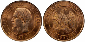 FRANCE: Napoleon III, 1852-1870, AE 10 centimes, 1853-B, KM-771.2, old small ANACS holder, incredible full red luster, a superb example! ANACS graded ...