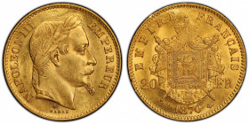 FRANCE: Napoleon III, 1852-1870, AV 20 francs, 1867-BB, KM-801.2, Gad-1062, a lovely lustrous example! PCGS graded MS63.
Estimate: $350-450