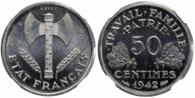 FRANCE: Vichy, aluminum 50 centimes, Paris, 1942, KM-, Maz-2668A, ESSAI Piéfort, without mint name, type of KM-914.1, mintage quantity apparently unkn...
