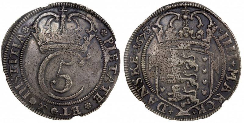 GLÜCKSTADT: Christian V, 1670-1699, AR 4 mark danske, 1673, KM-63, Dav-3678, Hed...