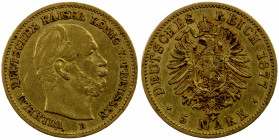 PRUSSIA: Wilhelm I, 1861-1888, AV 5 mark, 1877-B, KM-507, VF, ex Joe Sedillot Collection.
Estimate: $160-220
