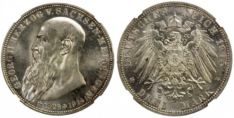 SAXE-MEININGEN: Bernhard III, 1914-1918, AR 3 mark, 1915, KM-207, Death of Georg...