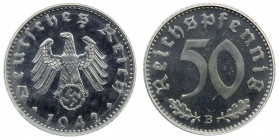 GERMANY: Third Reich, 50 reichspfennig, 1942-B, KM-96, Eagle above Swastika, mirrored surfaces, ANACS graded Proof 63 Cameo.
Estimate: $425-525