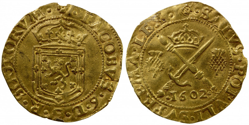 SCOTLAND: James VI, 1567-1625, AV sword and sceptre (4.96g), 1602, KM-20, Fr-46,...