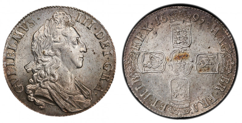 GREAT BRITAIN: William III, 1694-1702, AR crown, 1695, KM-486, S-3470, SEPTIMO o...