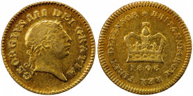 GREAT BRITAIN: George III, 1760-1820, AV 1/3 guinea, 1806, KM-650, Spink-3740, light rose obverse peripheral toning, VF to EF.
Estimate: $400-500
