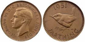 GREAT BRITAIN: George VI, 1936-1952, AE farthing, 1951, KM-867, S-4119, Matte Proof struck from sand-blasted dies, reported mintage of only 4 examples...