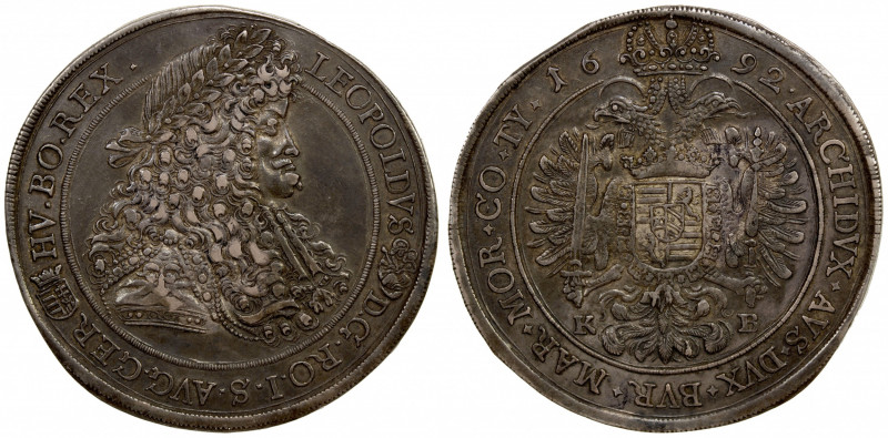 HUNGARY: Leopold I, 1657-1705, AR thaler, Kremnitz, 1692, KM-214, lovely origina...