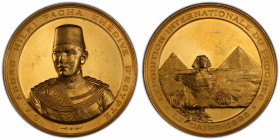 EGYPT: AE medal, 1895, 66mm gilt bronze medal for the Exposition Internationale du Progrès in Cairo by Stefano Johnson, high-relief bust of the Khediv...