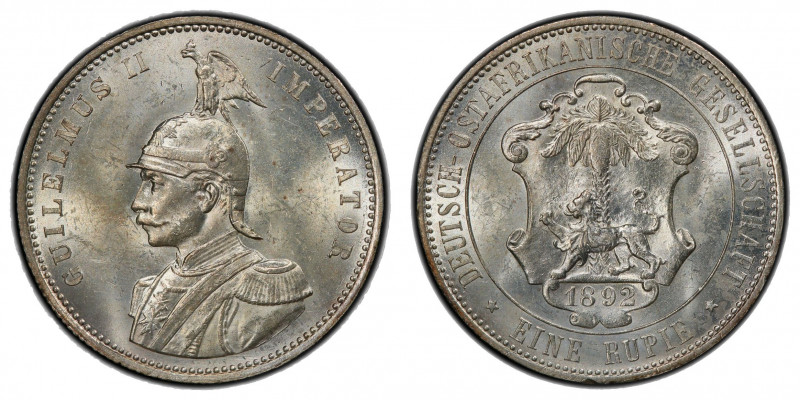 GERMAN EAST AFRICA: Wilhelm II, 1891-1918, AR rupie, 1892, KM-2, a lovely lustro...