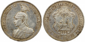 GERMAN EAST AFRICA: Wilhelm II, 1888-1918, AR 2 rupien, 1893, KM-5, lightly cleaned, some small rim nicks and small scratches, two-year type, EF.
Est...