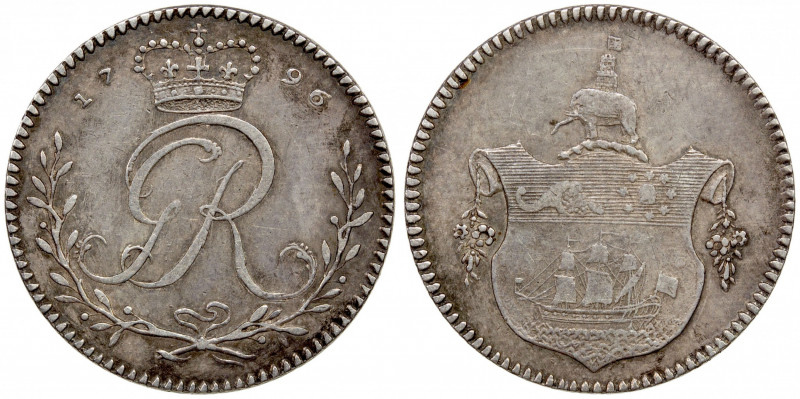GOLD COAST: George III, 1760-1820, AR tackoe, 1796, KM-Tn1, Vice-9, mintage of o...