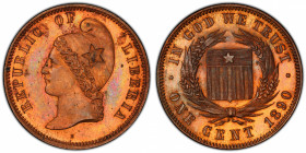LIBERIA: Republic, AE cent, 1890, KM-XPn2, pattern, a wonderful red and brown lustrous example! PCGS graded Specimen 64 RB.
Estimate: $150-250