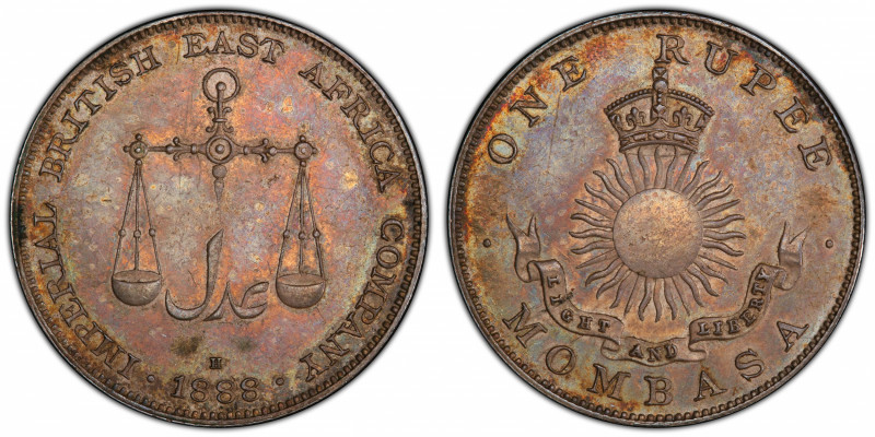 MOMBASA: Victoria, 1888-1896, AR rupee, 1888-H, KM-5, Imperial British East Afri...