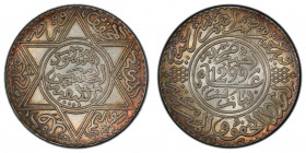 MOROCCO: Moulay al-Hasan I, 1873-1894, AR 10 dirhams, Paris, AH1299, Y-8, Lec-188, a lovely lustrous example with peripheral toning! PCGS graded MS63....