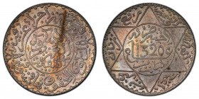 MOROCCO: 'Abd al-'Aziz, 1894-1908, AR 2½ dirhams, Paris, AH1320, Y-20.3, Lec-149, a lovely toned example! PCGS graded MS63

Estimate: $150-250