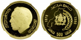 MOROCCO: Hassan II, 1962-1999, AV 500 dirhams, 1979//AH1399, Y-71, for the King's 50th birthday, NGC graded PF65 Ultra Cameo.
Estimate: $600-700