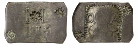 MOZAMBIQUE: Maria II, 1834-1853, AR onca (26.94g), 1845, KM-26.2, rosette countermark within letter M on obverse, cleaned, but not badly, uneven strik...