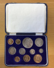 SOUTH AFRICA: George VI, 1936-1952, 11-coin proof set, 1952, KM-PS24, long set includes bronze ¼ penny, ½ penny, 1 penny, silver 3 pence, 6 pence, shi...