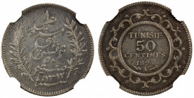 TUNISIA: Ali Bey, 1882-1902, AR 50 centimes, 1894//AH1312-A, KM-223, mintage of 1,000 pieces; the sole graded example, NGC graded AU53, R.
Estimate: ...