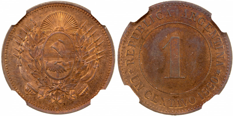 ARGENTINA: Republic, AE centavo, 1881, KM-Pn17, Janson-40, copper pattern essai ...