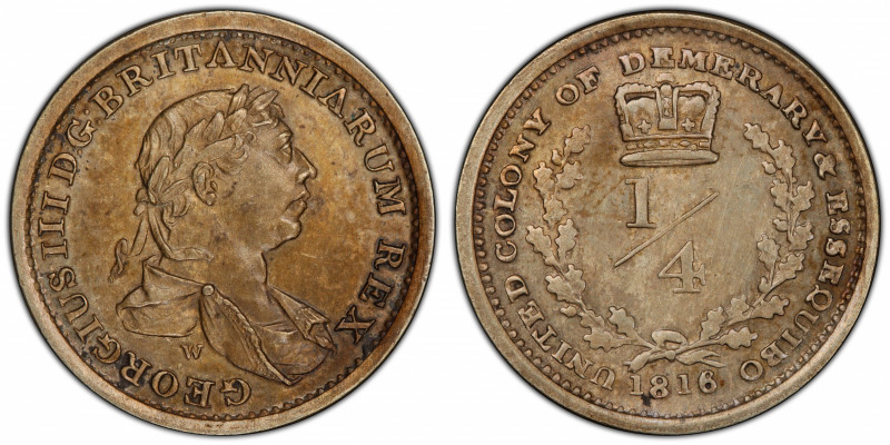 BRITISH GUIANA: ESSEQUIBO & DEMERARY: George III, 1760-1820, 1816, KM-11, very f...