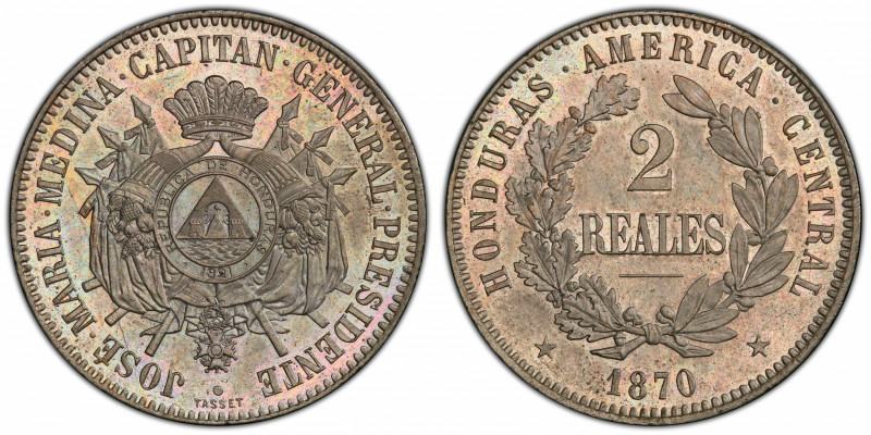 HONDURAS: Republic, 2 reales, 1870, KM-Pn11, copper-nickel pattern struck at the...