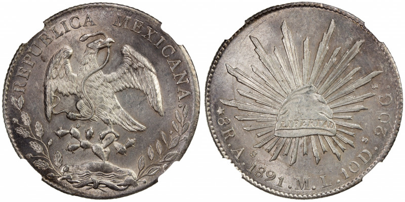 MEXICO: Republic, AR 8 reales, 1891-As, KM-377, assayer ML, a lovely lustrous ex...