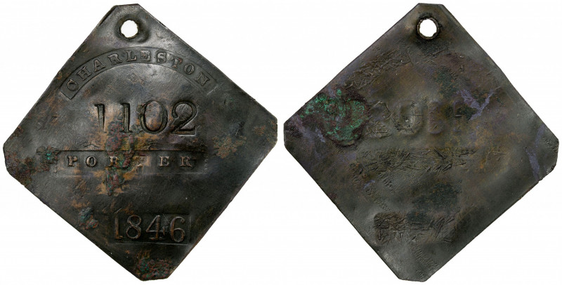 UNITED STATES: AE slave hire badge (9.47g), 1846, Greene p.120-34, EF, 56mm, dia...