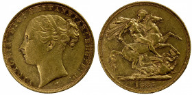 AUSTRALIA: Victoria, 1837-1901, AV sovereign, 1887-M, KM-7, Fr-16, AGW 0.2355 oz, St. George type, EF.
Estimate: $450-550