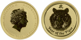 AUSTRALIA: Elizabeth II, 1952-, AV 15 dollars, 2010-P, KM-1375, Fr-B42, AGW 0.0999 oz, Year of the Tiger, Gem Unc.
Estimate: $180-220