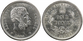 HAWAII: Kalakaua, 1874-1891, AR 10 cents, 1883, KM-3, Y-2, About Unc, lightly cleaned, one-year type, ex Joe Sedillot Collection.
Estimate: $175-225