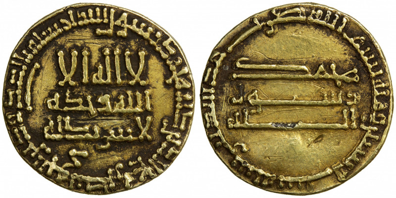 ABBASID: al-Mahdi, 775-785, debased AV dinar (2.49g), NM, AH166, A-214, contempo...