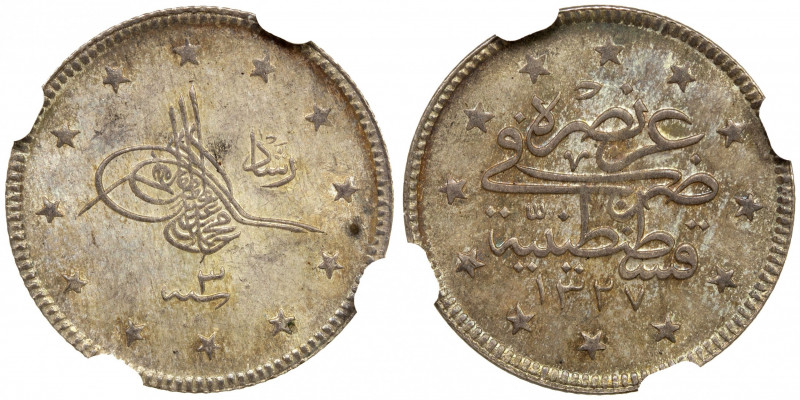 TURKEY: Muhammad V, 1909-1918, AR 2 kurush, AH1327 year 3, KM-749, attractive to...