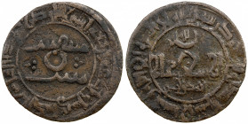 QARAKHANID: Ahmad b. al-Hasan, 1022-1023, AE fals (2.22g), al-Kushani, AH413, A-3351, Kochnev-593, extremely rare mint and ruler, also citing Mansur b...