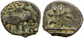 SATAVAHANA: Gaumatiputra Satakarni, 1st century AD, potin round unit (5.09g), cf. Pieper-677var, elephant right, swastika to right, royal legend above...