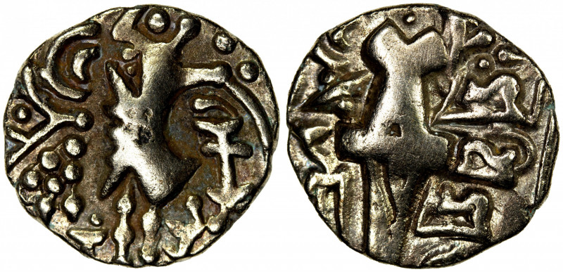 KIDARITE: Vigraha Deva, 5th century, debased AV dinar (7.45g), Mitch-3650, stand...