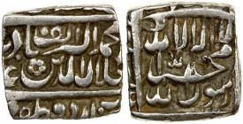 MUGHAL: Akbar I, 1556-1605, AR square ½ rupee (5.68g), Urdu Zafar Qarin, AH1000 ("alf"), KM-61.4, with additional title abu'l-zafar muhyi al-din, clea...