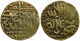 MUGHAL: Akbar I, 1556-1605, AV imitative mohur (10.62g), KM-, jeweler's imitation, blundered legends, without legible mint or date, derived from type ...