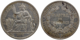 CHINESE CHOPMARKS: FRENCH INDOCHINA:, AR piastre, 1899-A, KM-5a.1, 1 merchant chopmark on obverse and one on reverse, the obverse one in a recessed sq...