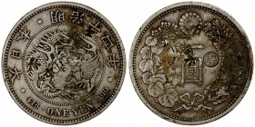 CHINESE CHOPMARKS: JAPAN: Meiji, 1868-1912, AR yen, year 14 (1881), Y-28a.4, JNDA-01-10C, with gin countermark right for Tokyo mint, several large Chi...