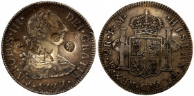CHINESE CHOPMARKS: MEXICO: Carlos III, 1759-1788, AR 2 reales, 1777-Mo, KM-88, with several very interesting Chinese merchant chopmarks, VF, ex D. R. ...