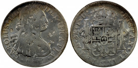 CHINESE CHOPMARKS: MEXICO: Carlos IV, 1788-1808, AR 8 reales, 1805-Mo, KM-109, assayer TH, many small Chinese merchant chopmarks, heavily polished, so...