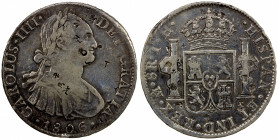 CHINESE CHOPMARKS: MEXICO: Carlos IV, 1788-1808, AR 8 reales, 1806-Mo, KM-109, assayer TH, many small Chinese merchant chopmarks, a few light scratche...
