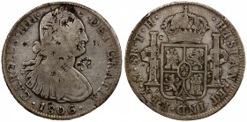 CHINESE CHOPMARKS: MEXICO: Carlos IV, 1788-1808, AR 8 reales, 1806-Mo, KM-109, assayer TH, many small Chinese merchant chopmarks, a few rim nicks and ...