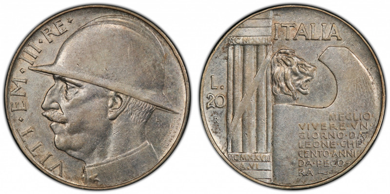 ITALY: Vittorio Emanuele III, 1900-1946, AR 20 lire, 1928 year VI, KM-70, 10th A...